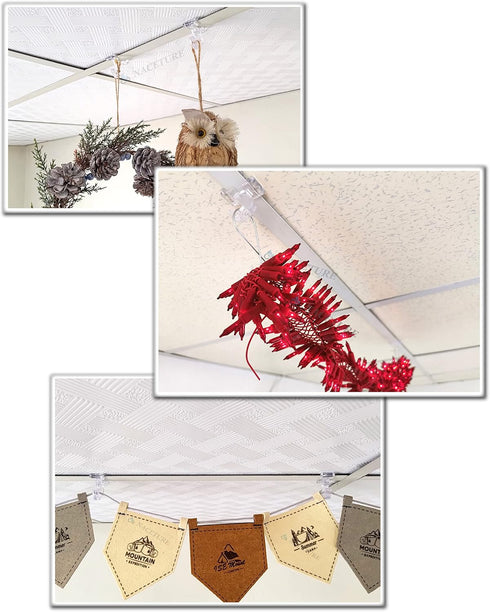 NACETURE 25 Pack Clear Drop Ceiling Hooks for Classroom Decorations - Polycarbonate Hanger Hooks for Suspended Ceiling