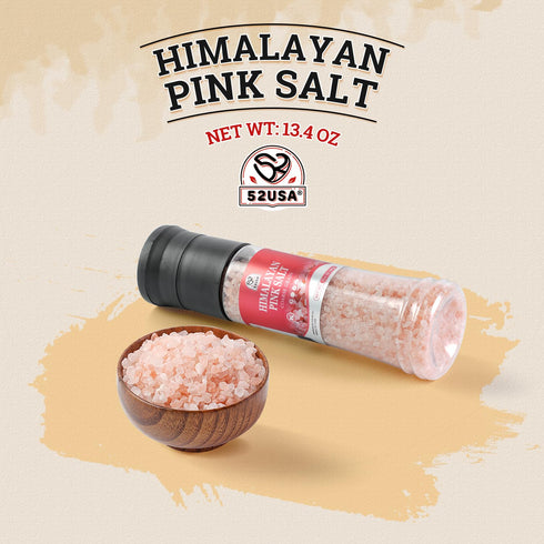 52USA Set, 13.4 Oz (380g) Himalayan Pink Salt Grinder Himalayan Pink Salt, Coarse Salt, Pink Himalayan Sea Salt