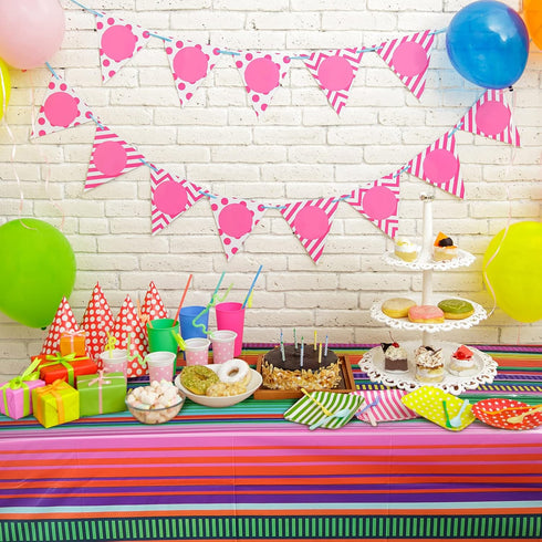 Tatuo 2 Pcs Mexican Fiesta Tablecloth - Striped Serape Blanket Covers for Cinco De Mayo, Wedding, Birthday Party, 51.2