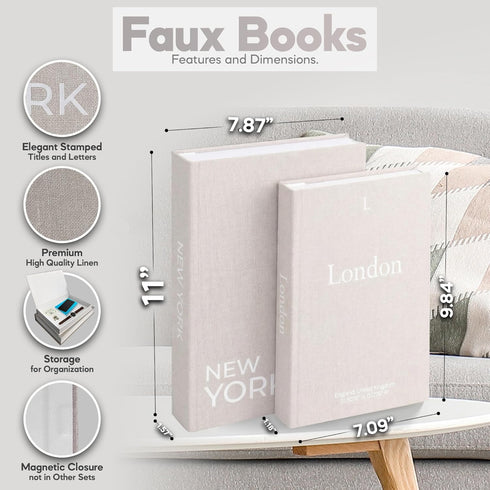 Set 2Beige/BeigeDecorative Faux Book Storage Box of Faux Books with Hidden Storage for Coffee Table Decor, Bookshelf