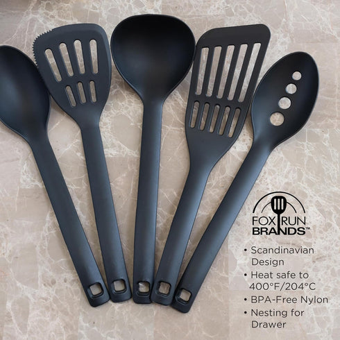 Fox Run Nylon Utensil Set, Ladle, Slotted Spoon, Spoon, Turner, and Spatula