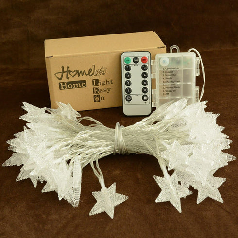 Homeleo Warm White 50 LED Star Fairy Lights with Remote Control, Battery Powered Five-Pointed Star String Lights