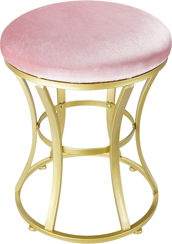 Velvet Round Vanity Stool,Pink Velvet Footrest Ottoman Foot Stool Seat with Golden
