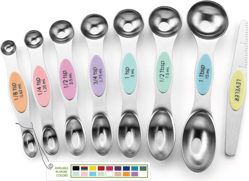 Spring Chef Stainless Steel Magnetic Measuring Spoons Set of 8 with Leveler for Baking and Cooking
