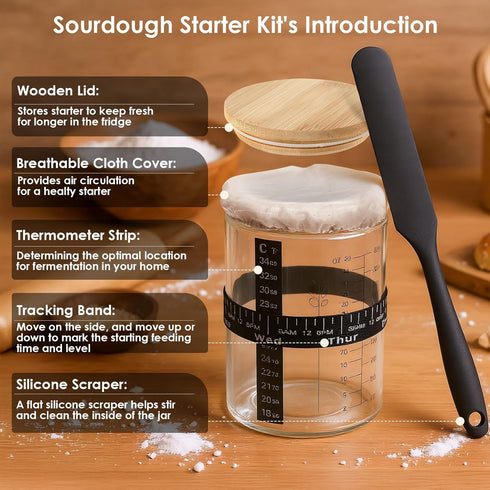 VONATES 40oz Sourdough Bread Baking Supplies, Sourdough Starter Kit, Cotton Rope Banneton Bread Proofing Basket