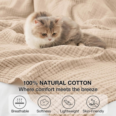 Kozyhvn 6 50"x70" Layers Cotton Muslin Blankets, Lightweight Cotton Throw, Cooling Soft Throw Blanket for Year-Round