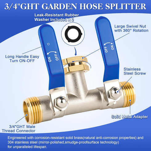 EJW 2 2 3/4 Inch Way Faucet Splitter,Double Hose Connector,Garden Hose Splitters, Hose Splitter Way, Two way Hose Bib