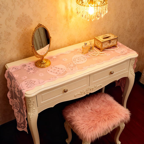 werdecade 70.9x13.4 Inch, Easter Table Runner Lace, Pink Floral Egg Embroidery Table Scarf for Spring Dining Table