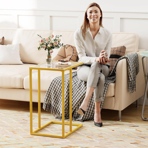 Easy Paws C Table Side End Table, Small C Shaped Table for Sofa,Glass Couch Sofa Tray Snack Table for Living Room