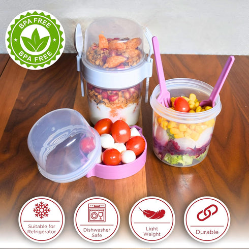 4 Pack 22 oz Set 4 salda Breakfast On the Go Cups, Take and Go Yogurt Cup with Topping Cereal Cup with spoon and fork