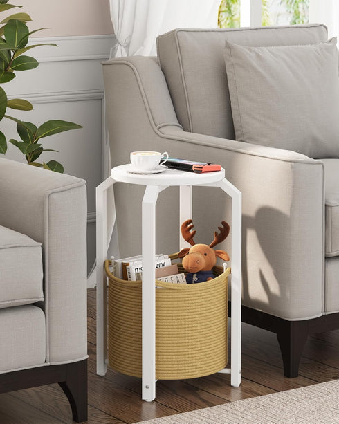 TB01BWN092 TUTOTAK Small Side Table, Round End Table, Night Stand, Bedside Table, Sofa Table with Storage Basket