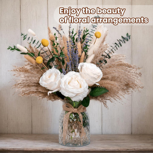 RoseTalk Faux Flower Arrangement with Vase, Center Pieces Decoration for Table, Pampas Grass Floral Dcor, Thanksgiving