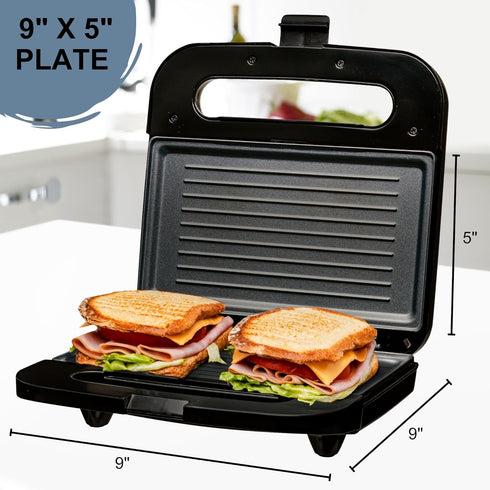 OVENTE Electric Panini Press Grill with Nonstick Plates, LED Indicator Lights, Compact Sandwich Maker, Black