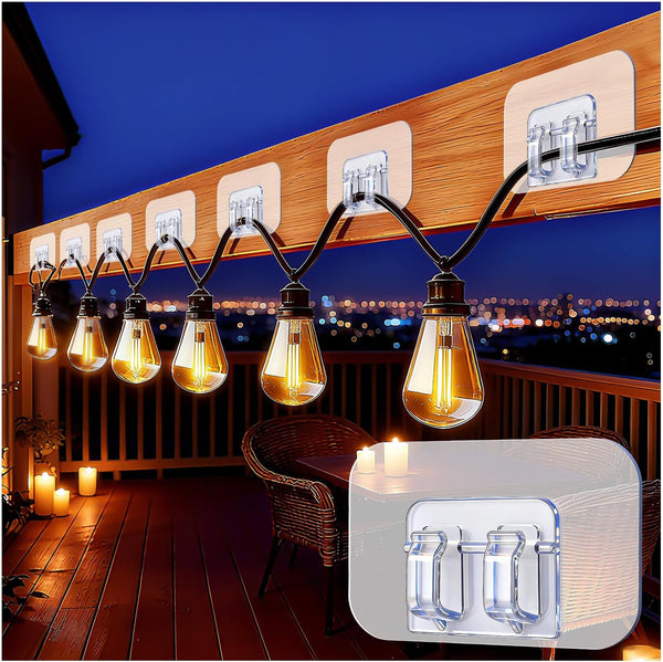 XJWWHZ 50Pcs Hooks for Outdoor String Lights Clips, Adhesive Cord Clip for Wall