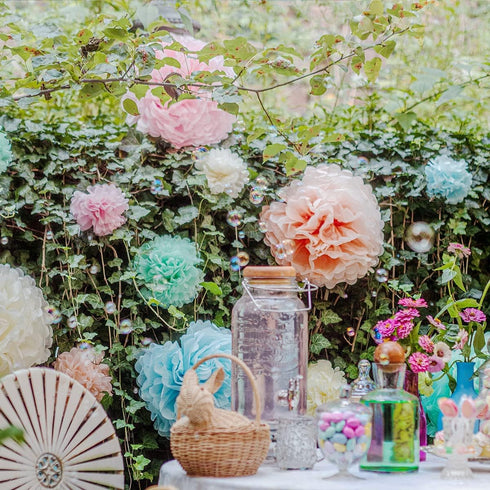 Pastel Tissue Paper Pom Poms, Hanging Paper Flowers for Rainbow Birthday Decorations, Baby Shower Decor, Easter Party
