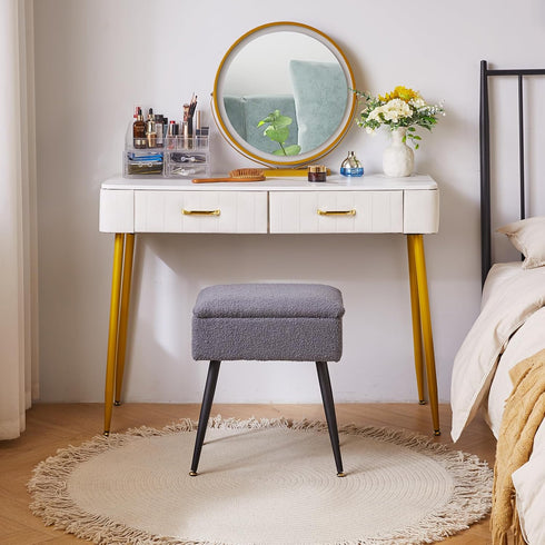 4 15.7" 11.8" 18.1" YD-SMS137G Aibiju Vanity Stool Chair Teddy Velvet with Storage, Grey Ottoman with Storage, Furry