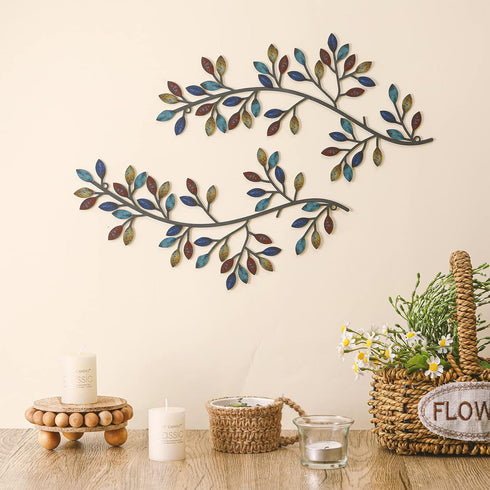 Hotop 2 Pieces Metal Tree Leaf Wall Decor, Vine Olive Branch Leaf Wall Art Wrought Iron Scroll Sculptures