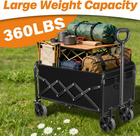 Exovyn 360lbs Collapsible Wagon Cart Foldable, Portable Folding Wagon with Wheels, Foldable Wagon Carts Utility