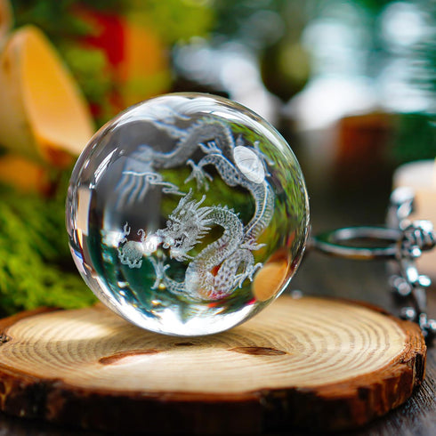 HDCRYSTALGIFTS 2.4 inch (60mm) Chinese Dragon Crystal Ball with Silver-Plated Stand, Fengshui Home Decoration