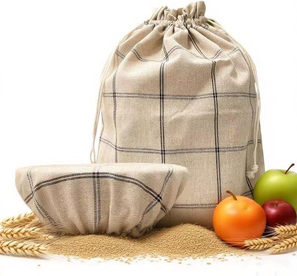Duthcbw XL Linen Bread Bag for Homemade Sourdough with Proofing Cover, Reusable Organic