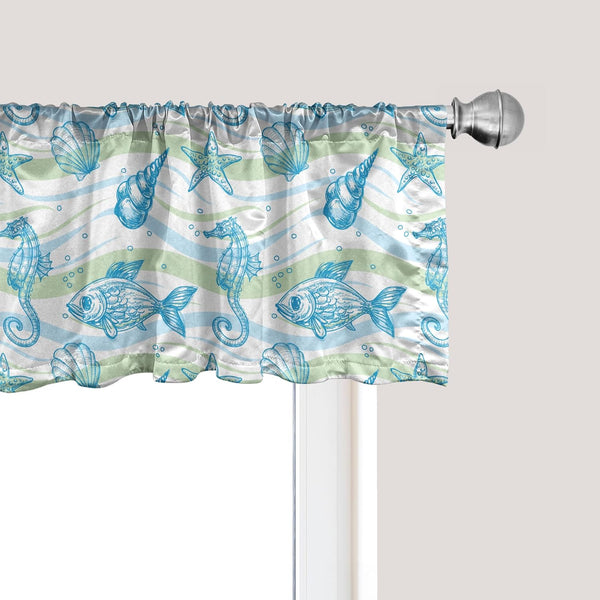 Ambesonne Nautical Window Valance 54" X 18" Marine Ocean Pattern Curtain for Kitchen Bedroom Decor, Mint Blue