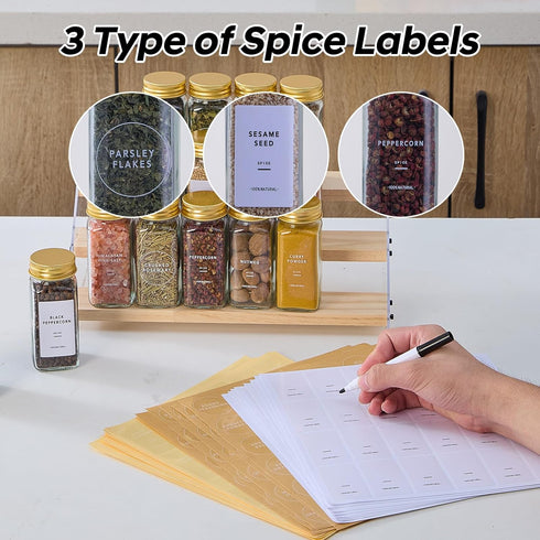 48 576 4oz Pcs Glass Spice Jars with Labels, Empty Square Spice Containers,Seasoning Bottles with Gold Metal Caps