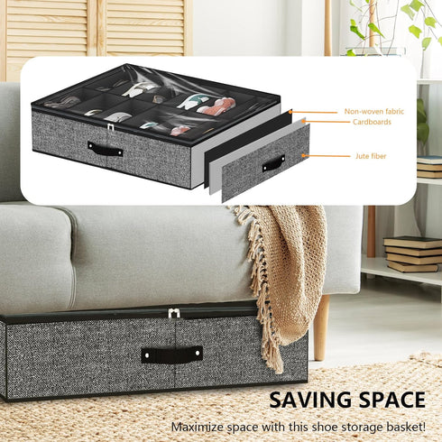 Under Bed Shoe Storage Organizer for Closet - Fits 24 Pairs, Sturdy Underbed Shoe Storage Box Bins, Set of 2