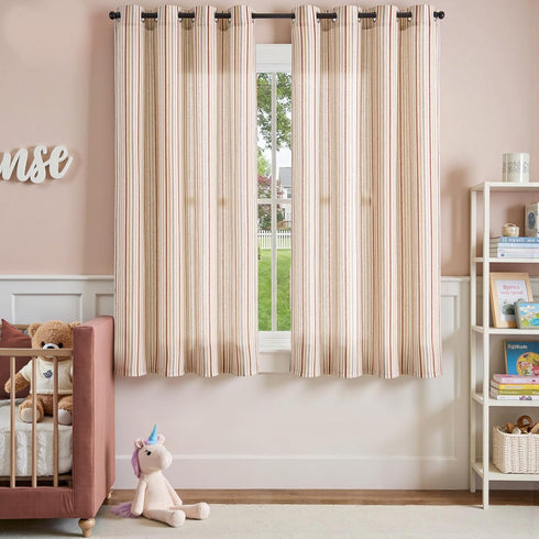 jinchan Grommet 2 63 inch Colorful Linen Curtains for Nursery Living Room Multi Red on Beige Striped Curtains