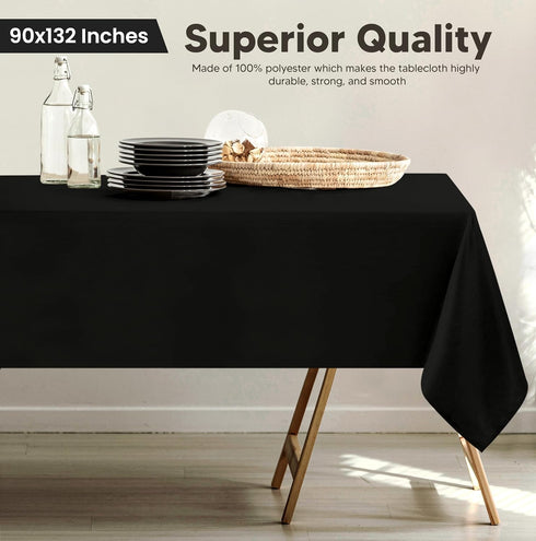 Utopia Kitchen 2 Pack 6 Foot Rectangle Table Cloth, Black, Stain and Wrinkle Resistant for Dining and Parties