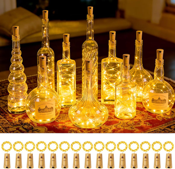 VOOKRY Wine Bottle Lights with Cork, 15 Pack 20 LED 6.5 ft