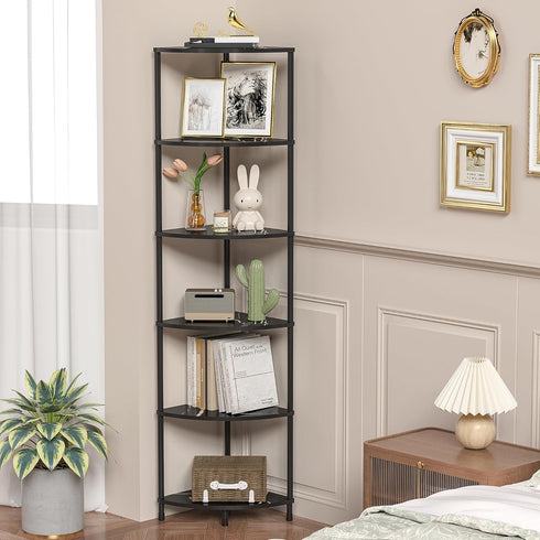 6 54.4" Book Shelf Corner Shelf, Tier Corner Bookshelf Display for Living Room Decor, Standing Shelves Bookcase