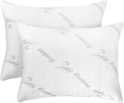 2 Pack Viscose Bamboo Pillow Protectors, Cooling Zippered Case for Queen Pillows, Noiseless Ultra Plush