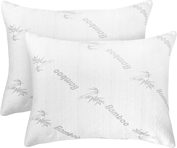2 Pack Viscose Bamboo Pillow Protectors, Cooling Zippered Case for Queen Pillows, Noiseless Ultra Plush