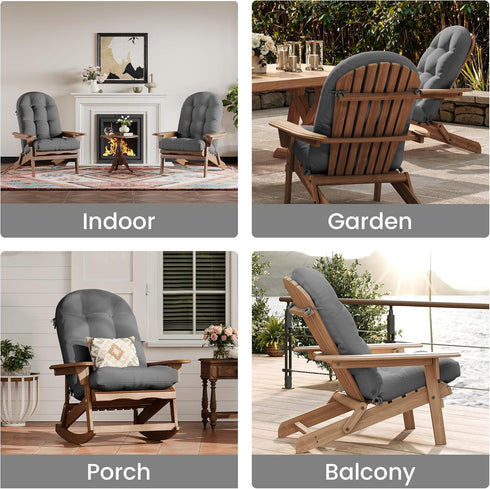 Grey,1 UDPATIO Adirondack Chair Cushion with Ties - Fade-Resistant Waterproof Outdoor Recliner High Back Seat Pads