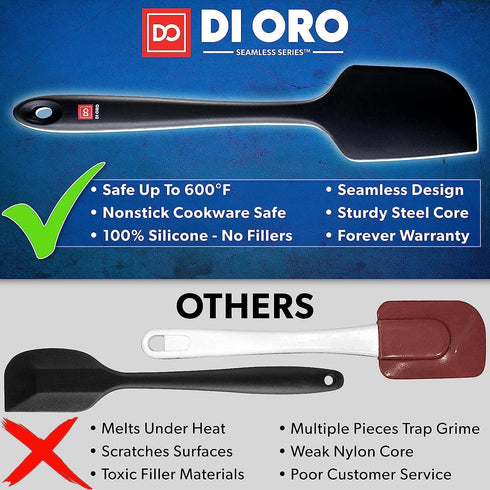 DI ORO 4pc Silicone Spatula Set, Rubber Kitchen Scraper for Baking, Cooking & Mixing, 600°F Heat-Resistant, Black