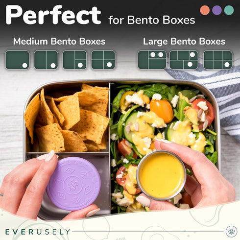 Everusely 3 Pack Condiment Cups, 1.7 oz / 50 ml Bright Stainless Steel Containers with Lids, Reusable Salad Dressing