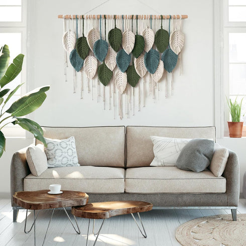39" 29.5" KHOYIME Macrame Wall Hanging Large Boho Home Decor, Bohemian Leaves Tapestry Modern Handmade Yarn Woven