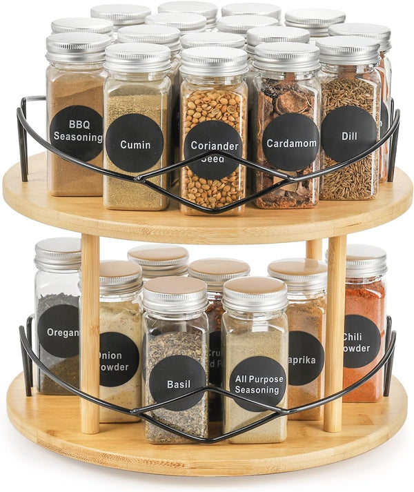 Yopay Lazy Susan Organizer 2 Tier, Bamboo Rotating Spice Rack for Kitchen Countertop, Spinning Makeup Turntable (11