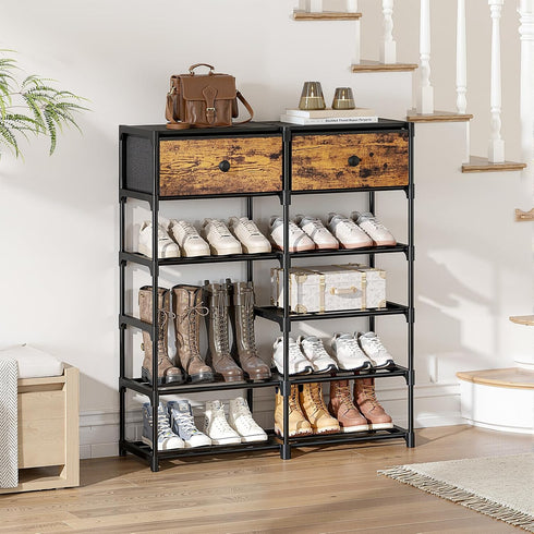 6 2 20-24 Closet Shoe Rack, Tier Shoe Rack Organizer with Large Drawers, Shoe Storage for Pairs, Sturdy Metal Shoe