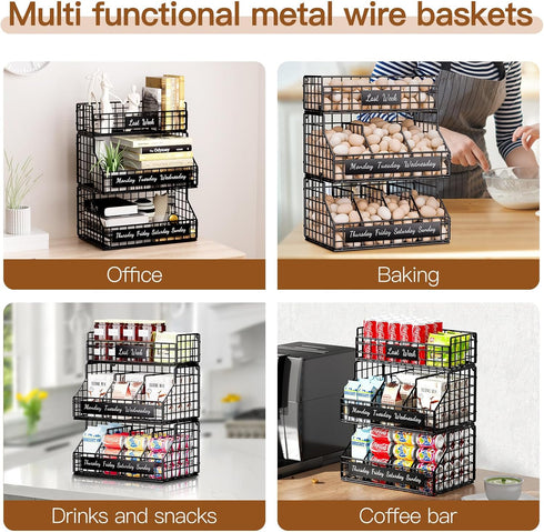 Countertop 3 Egg Holder with Dividers & Labels, Tier Stackable Chicken Egg Holder Egg Baskets for Gathering Fresh Eggs