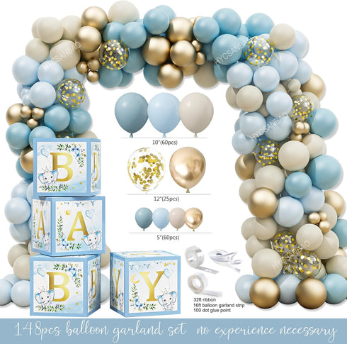 HYCSANBAO Elephant Baby Shower Decorations for Boy, Blue Elephant Baby Shower Party Supplies, It's a Boy Backdrop