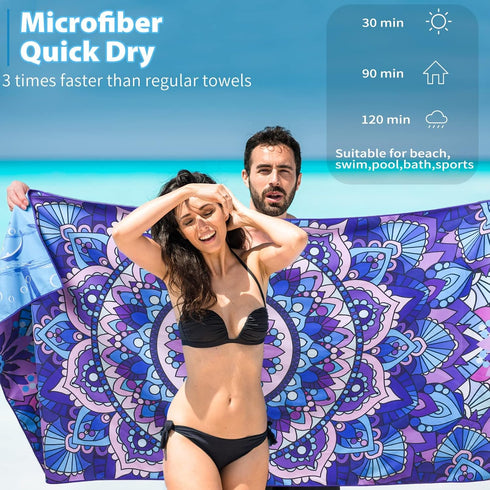 TwoYek 2 Pack 71x32 Microfiber Thin Beach Towel Lightweight Oversized Extra Large Sand Free Towels Quick Dry for Travel