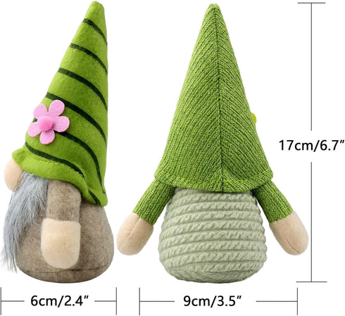 Gehydy Set of 2 Plush Spring Gnomes, Handmade Green Scandinavian Tomte Easter Sunflower Decoration for Home Kitchen