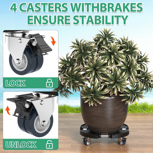 450lbs 15-22 Inch 1 Pack VANCASTLE Plant Caddy with Lockable Wheels Heavy Duty Capacity, Adjustable Plant Stand