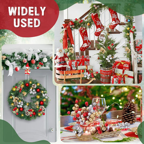 Meiwlong 10pcs Glitter Fake Artificial Gold Berries Picks Christmas Tree Decorations Foam Flower Core Wedding Garland