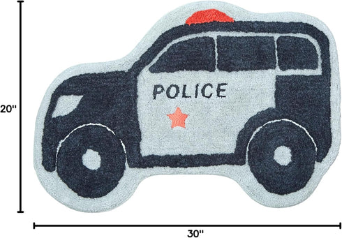 30x20 100% Hand Tufted Police Car Bedroom or Bathroom Rug - in; Cotton Kids Bathroom Mat; Decorative Kids Area Rug