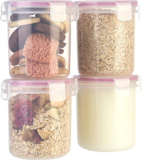 Set 4 Set (18.6 oz) Komax Biokips Overnight Oats Containers with Lids of Round Airtight Food Storage Containers