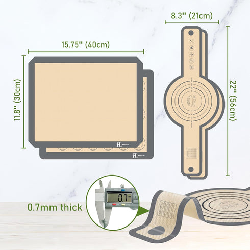 Silicone Baking Mat Cookie Sheet for Oven, Non-Stick Reusable Food Safe silicone mats for baking, Baking Sheet Liner, Oven Baking Sheet for Making Bread, Cookies,Macaron,Pizza(1+1 +2) by HERZLG LIFE