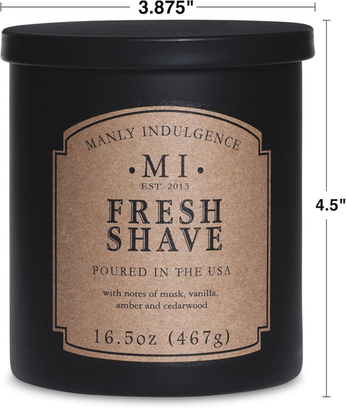 16.5 oz 60 Manly Indulgence Fresh Shave Jar Candle - Musk, Vanilla & Bergamot - Woodsy Amber & Cedarwood - Up to Hour