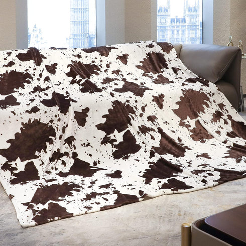 Fleece Blanket King Size, Oversized Soft Plush Cow Print Throw, Full Size